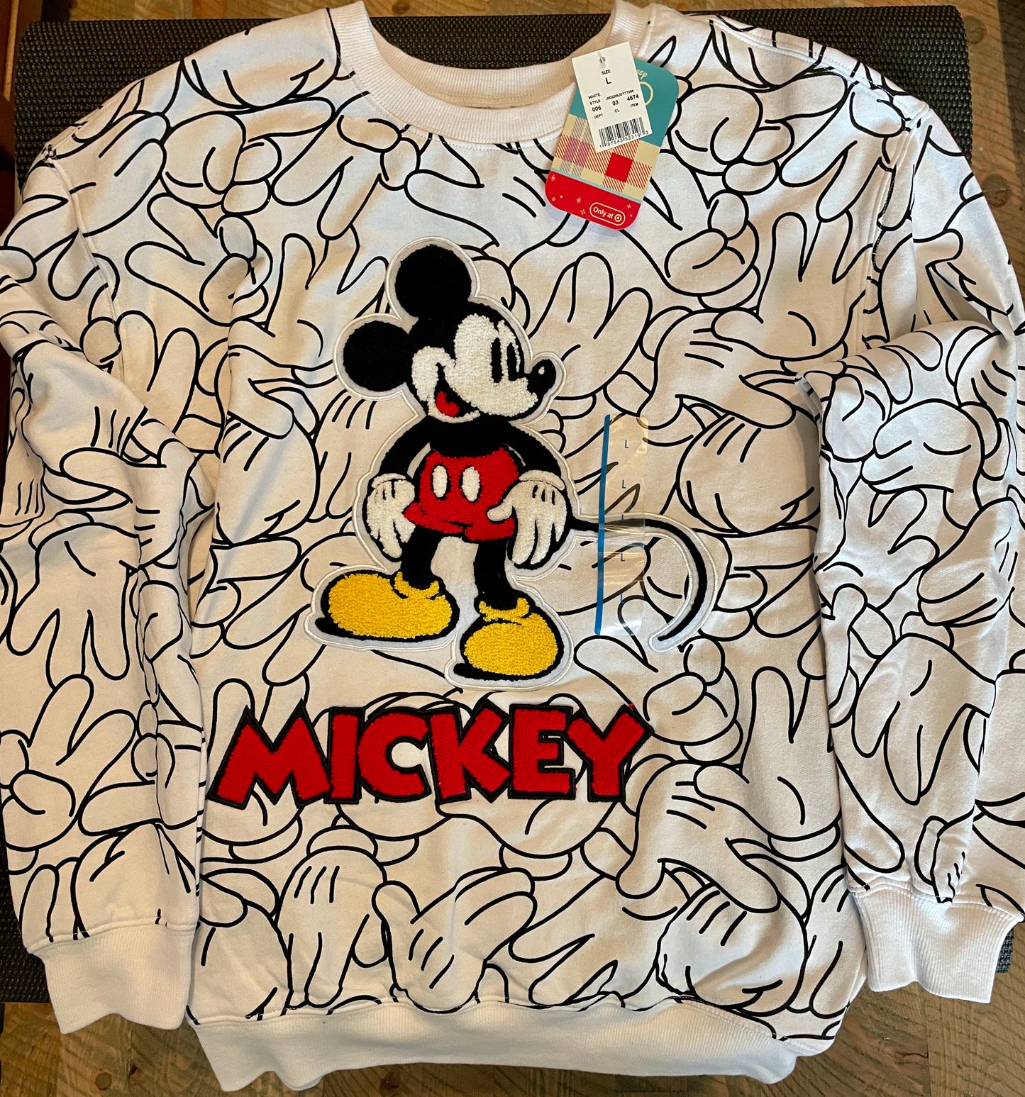 Disney 100 Retro Reimagined Icon Sweatshirt Mickey Mouse Gloves White Large