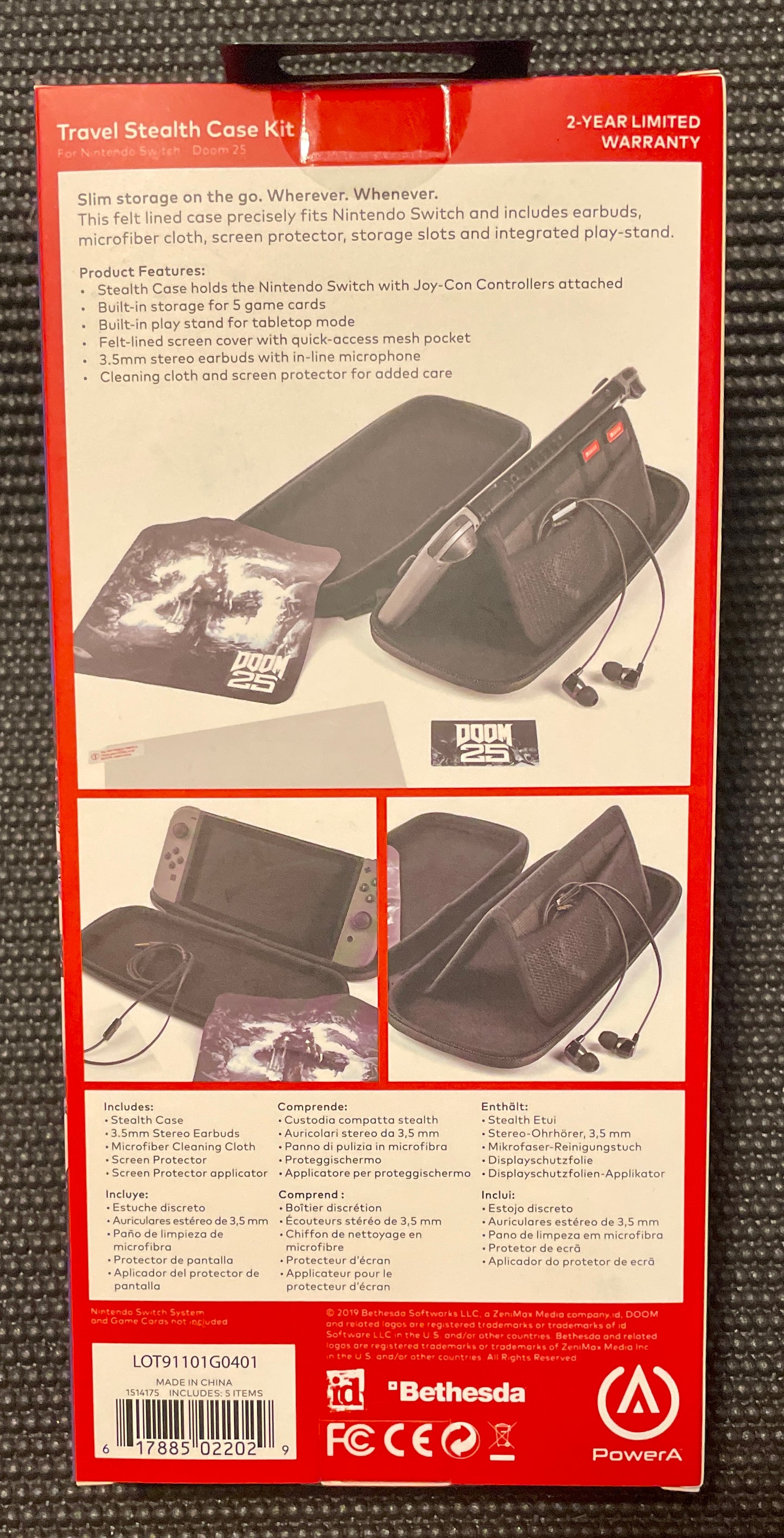 Nintendo Switch Doom 25 Travel Stealth Case Kit with Earbuds, Cleaning Cloth & Screen Protector Included