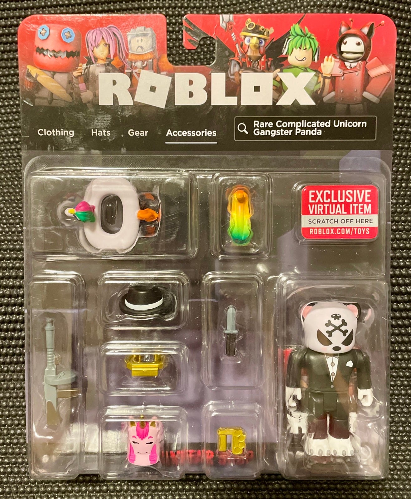 Roblox Avatar Shop Rare Complicated Unicorn Gangster Panda Figure + Exclusive Virtual Item
