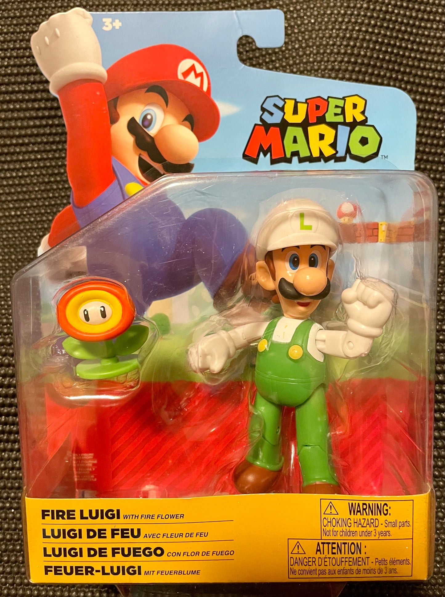 Super Mario Fire Luigi with Fire Flower 4” Figure Jakks Pacific World of Nintendo
