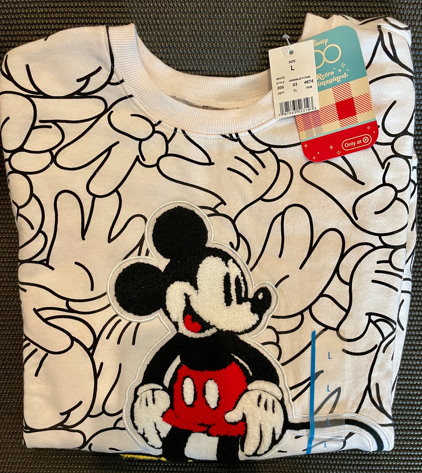 Disney 100 Retro Reimagined Icon Sweatshirt Mickey Mouse Gloves White Large