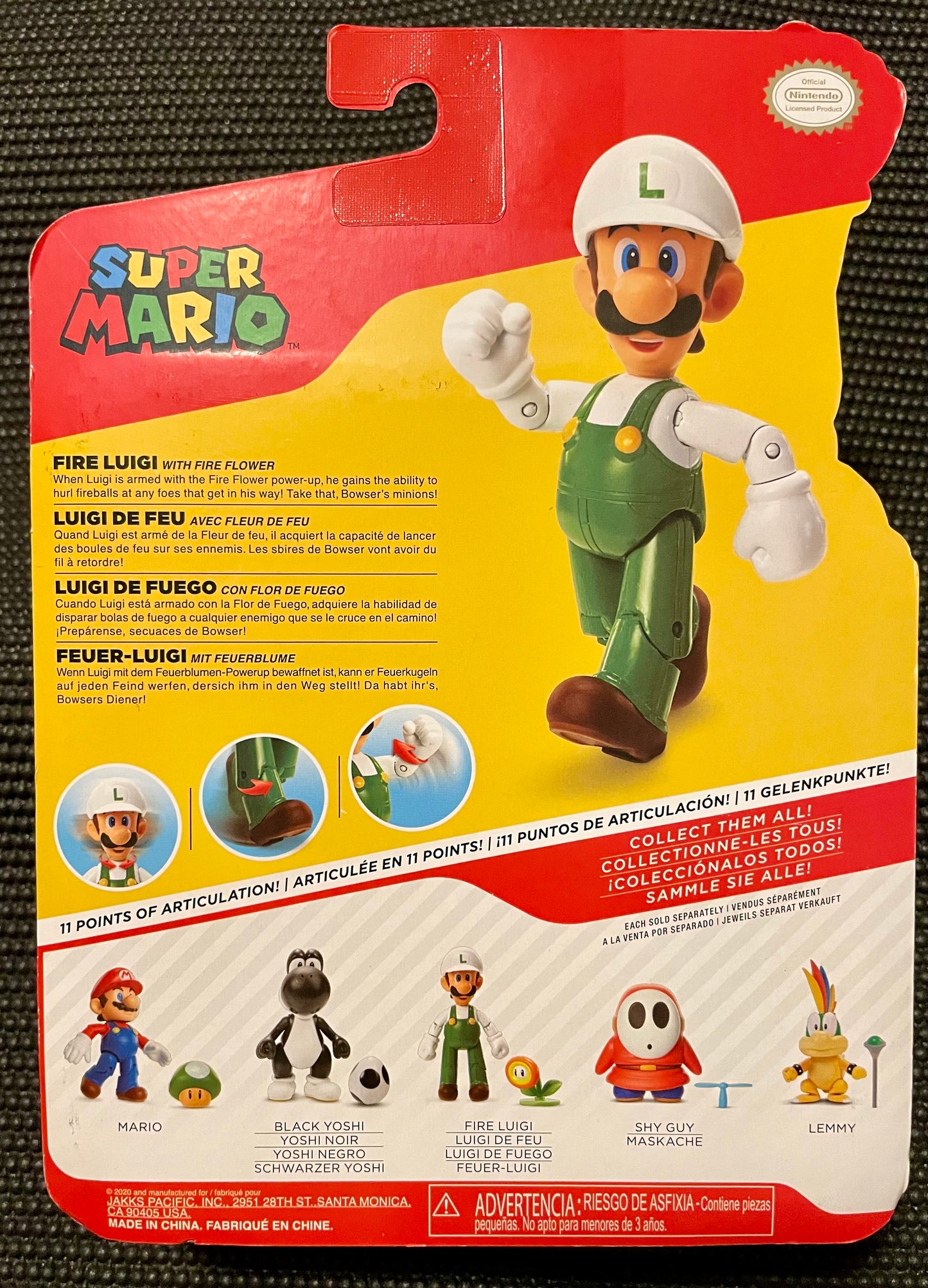 Super Mario Fire Luigi with Fire Flower 4” Figure Jakks Pacific World of Nintendo