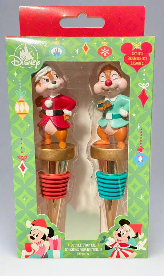 Disney Parks Chip N’ Dale Holiday Elves Bottle Stopper Set of 2 Limited Edition 2023