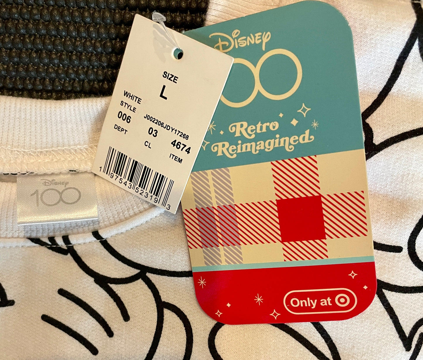 Disney 100 Retro Reimagined Icon Sweatshirt Mickey Mouse Gloves White Large
