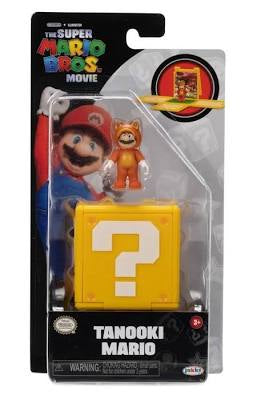 Super Mario Bros. Movie Tanooki Mario Mini 1” Action Figure & Question Box Display Stand