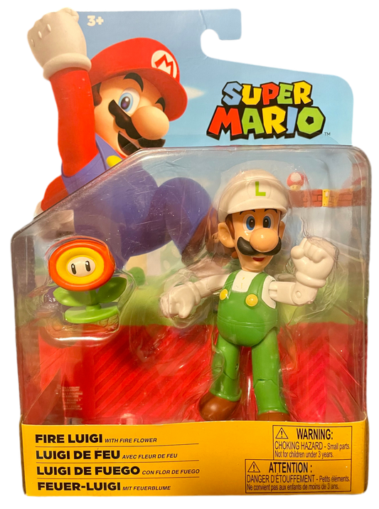 Super Mario Fire Luigi with Fire Flower 4” Figure Jakks Pacific World of Nintendo